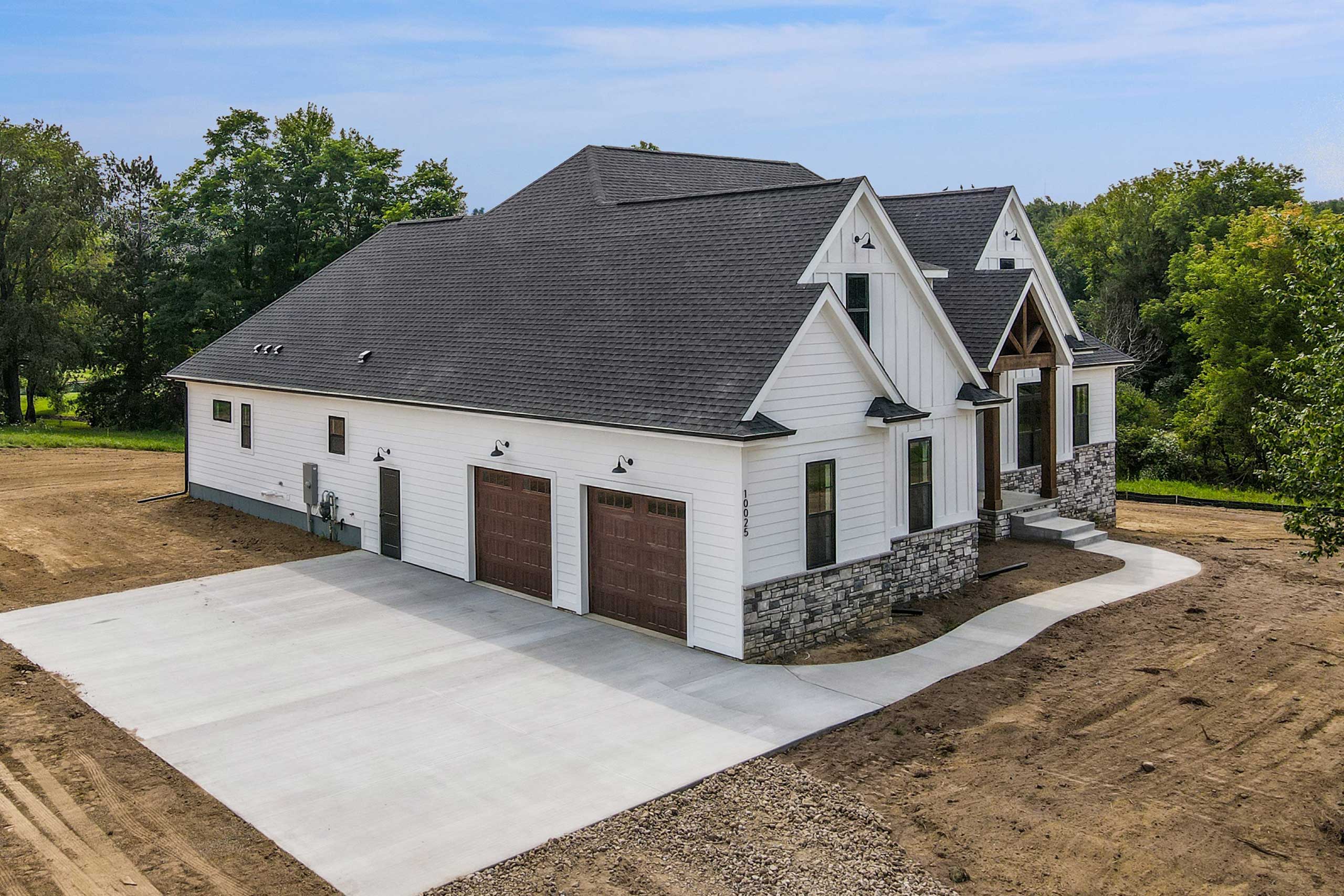 Woodline Building Company Project: Contemporary Farmhouse Left Three Quarter Drone View