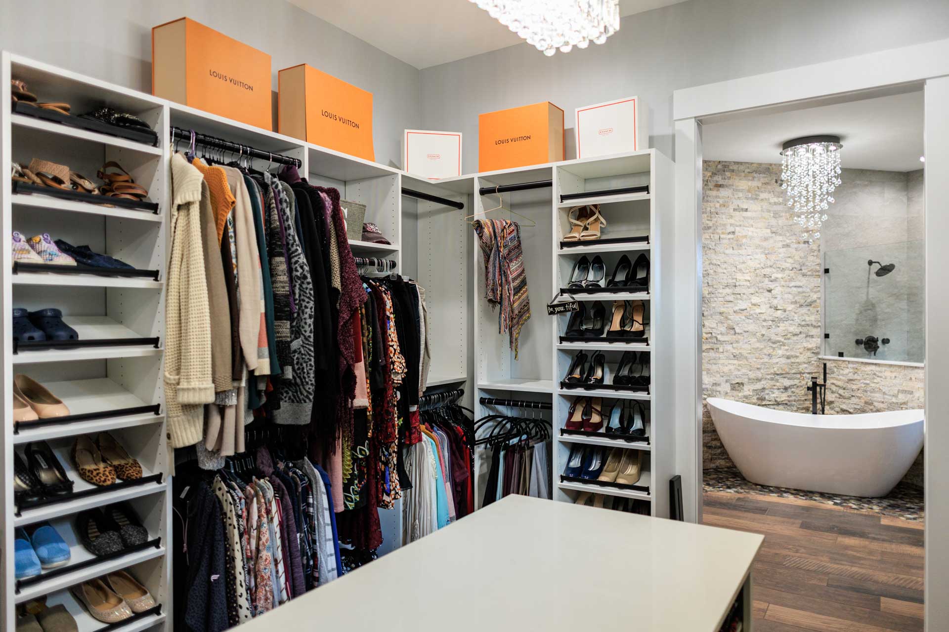Woodline Building Company Modern Lakefront Lake Nepessing Lapeer, Michigan Master Bath with Walk-In Closet