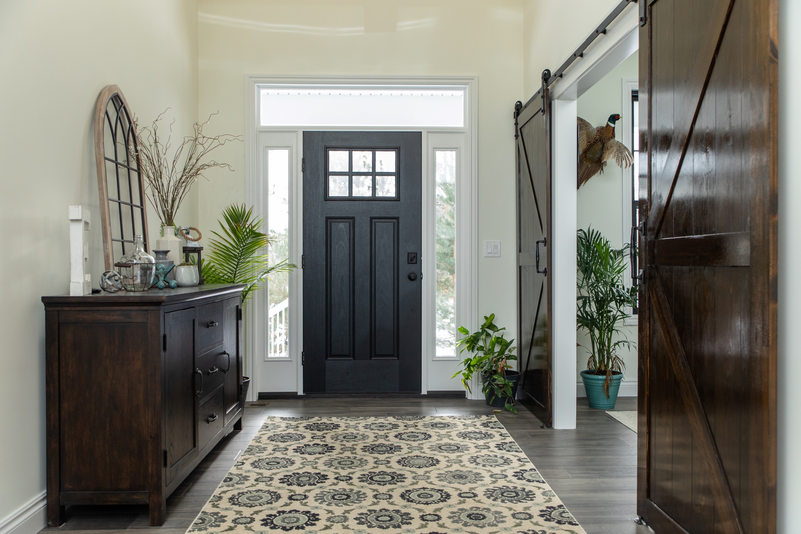 Woodline Building Company Project: Rustic Modern Ranch Foyer With Sliding Doors